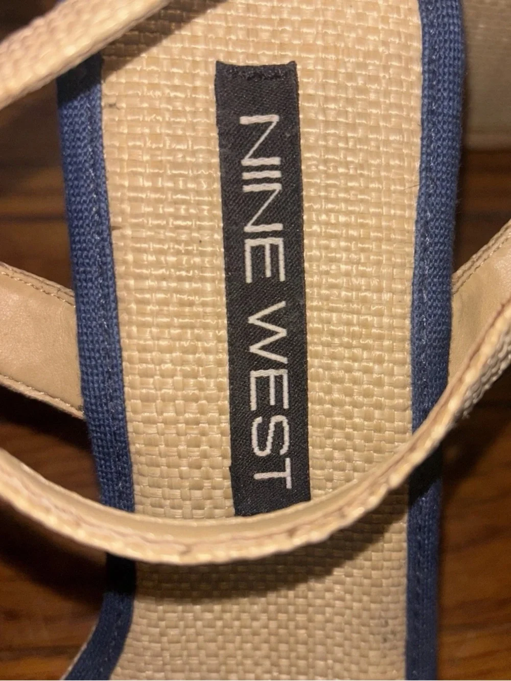 Vintage Y2K Nine West Woven Embroidered Blue Yellow Flower Platform Wedge Sandal